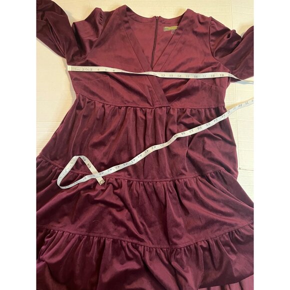 Melonie T Burgundy 14 Merlot 3/4 sleeve corduroy, baby doll, mini tiered dress - Picture 10 of 13